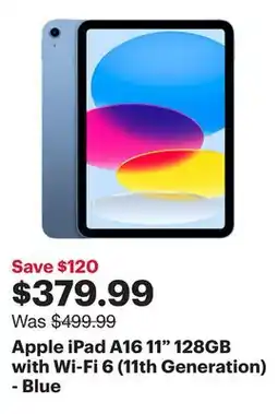 Best Buy Apple iPad A16 11 128GB with Wi-Fi 6 (11th Generation) - Blue offer