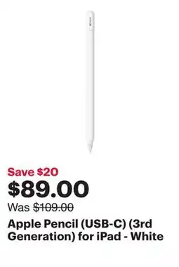Best Buy Apple Pencil (USB-C) (3rd Generation) for iPad - White offer