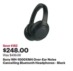 Best Buy Sony WH-1000XM4 Over-Ear Noise Cancelling Bluetooth Headphones - Black offer