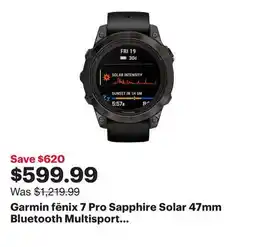 Best Buy Garmin fēnix 7 Pro Sapphire Solar 47mm Bluetooth Multisport Smartwatch - Carbon Grey/Black offer