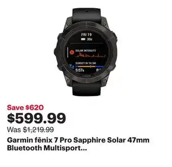 Best Buy Garmin fēnix 7 Pro Sapphire Solar 47mm Bluetooth Multisport Smartwatch - Carbon Grey/Black offer