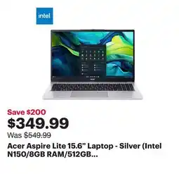 Best Buy Acer Aspire Lite 15.6 Laptop - Silver (Intel N150/8GB RAM/512GB SSD/Windows 11) offer