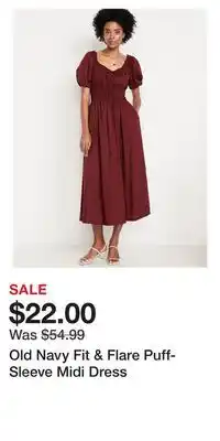 Old Navy Old Navy Fit & Flare Puff-Sleeve Midi Dress offer