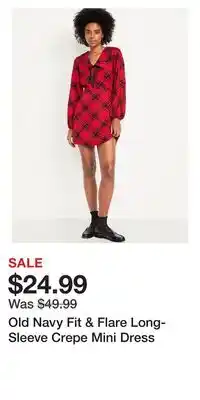 Old Navy Old Navy Fit & Flare Long-Sleeve Crepe Mini Dress offer