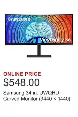 Costco Samsung 34 in. UWQHD Curved Monitor (3440 × 1440) offer