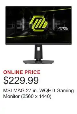 Costco MSI MAG 27 in. WQHD Gaming Monitor (2560 x 1440) offer