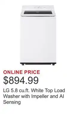 Costco LG 5.8 cu.ft. White Top Load Washer with Impeller and AI Sensing offer
