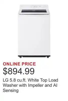 Costco LG 5.8 cu.ft. White Top Load Washer with Impeller and AI Sensing offer