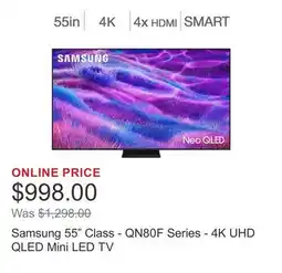Costco Samsung 55 Class - QN80F Series - 4K UHD QLED Mini LED TV offer