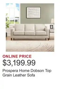 Costco Prospera Home Dobson Top Grain Leather Sofa offer