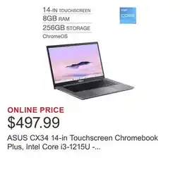 Costco ASUS CX34 14-in Touchscreen Chromebook Plus, Intel Core i3-1215U - 8GB RAM, 256GB Storage offer