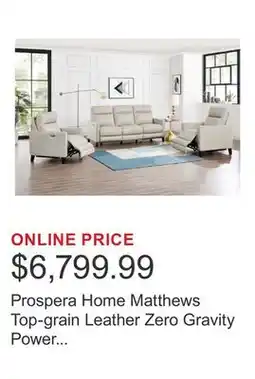 Costco Prospera Home Matthews Top-grain Leather Zero Gravity Power Reclining Sofa and 2 Chairs offer