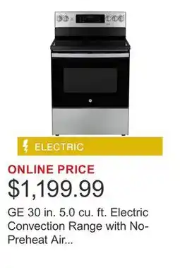 Costco GE 30 in. 5.0 cu. ft. Electric Convection Range with No-Preheat Air Fry offer