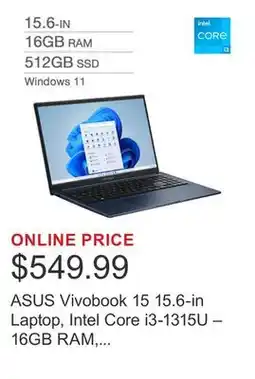Costco ASUS Vivobook 15 15.6-in Laptop, Intel Core i3-1315U – 16GB RAM, 512GB SSD offer