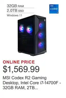 Costco MSI Codex R2 Gaming Desktop, Intel Core i7-14700F - 32GB RAM, 2TB SSD, 8GB NVIDIA GeForce RTX 5060 offer