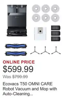Costco Ecovacs T50 OMNI CARE Robot Vacuum and Mop with Auto-Cleaning Station Bundle with Added Member Value offer