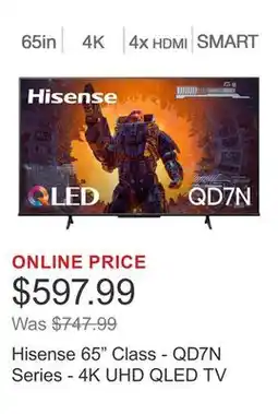 Costco Hisense 65 Class - QD7N Series - 4K UHD QLED TV offer