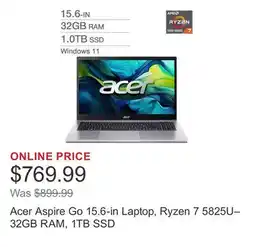 Costco Acer Aspire Go 15.6-in Laptop, Ryzen 7 5825U– 32GB RAM, 1TB SSD offer
