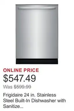 Costco Frigidaire 24 in. Stainless Steel Built-In Dishwasher with Sanitize Cycle offer