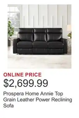Costco Prospera Home Annie Top Grain Leather Power Reclining Sofa offer