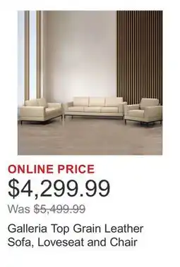Costco Galleria Top Grain Leather Sofa, Loveseat and Chair offer