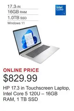 Costco HP 17.3 in Touchscreen Laptop, Intel Core 5 120U – 16GB RAM, 1 TB SSD offer