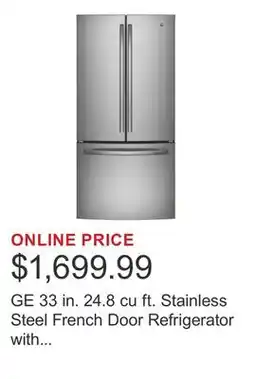 Costco GE 33 in. 24.8 cu ft. Stainless Steel French Door Refrigerator with FrostGuard technology offer