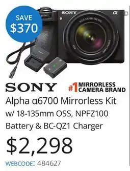 Vistek SONY Alpha α6700 Mirrorless Kit w/18-135mm OSS, Battery & BC-QZ1 Charger offer