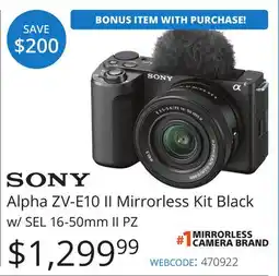 Vistek SONY Alpha ZV-E10 II Mirrorless Kit Black w/ SEL 16-50mm II PZ offer