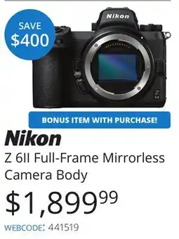 Vistek Nikon Z 6II Full-Frame Mirrorless Camera Body offer