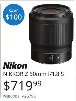 Vistek Nikon NIKKOR Z 50mm f/1.8 S offer