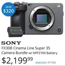 Vistek SONY FX30B Cinema Line Super 35 Camera Bundle w/ NPFZ100 Battery offer