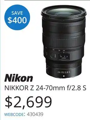 Vistek Nikon NIKKOR Z 24-70mm f/2.8 S offer