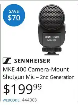 Vistek SENNHEISER MKE 400 Camera-Mount Shotgun Mic – 2nd Generation offer