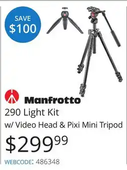 Vistek Manfrotto 290 Light Kit w/Video Head & Pixi Mini Tripod offer