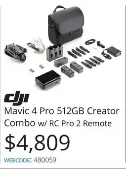 Vistek dji Mavic 4 Pro 512GB Creator Combo w/ RC Pro 2 Remote offer
