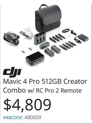 Vistek dji Mavic 4 Pro 512GB Creator Combo w/ RC Pro 2 Remote offer