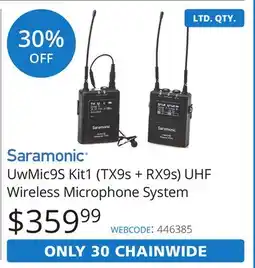 Vistek Saramonic UwMic9S Kit1 (TX9s + RX9s) UHF Wireless Microphone System offer