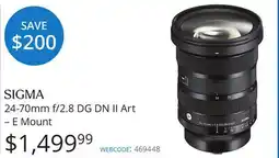 Vistek SIGMA 24-70mm f/2.8 DG DN II Art – E Mount offer