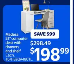 Walmart Madesa 53: Computer Desk with Drawers and Shelf offer