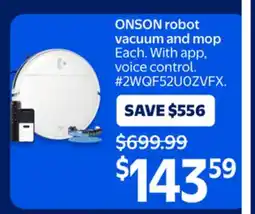 Walmart ONSON robot vacuum and mop Each. With app, voice control offer