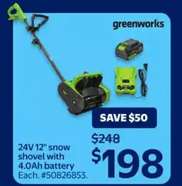 Walmart Greenworks 24V 12 snow shovel with 4.0Ah battery offer
