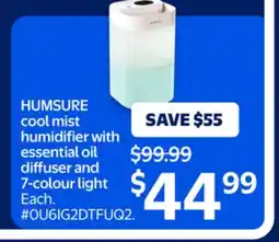 Walmart HUMSURE cool mist humidifier with essential oil diffuser and 7-colour light offer