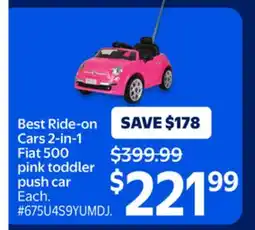Walmart Best Ride-on Cars 2-in-1 Fiat 500 pink Toddler Push Car offer