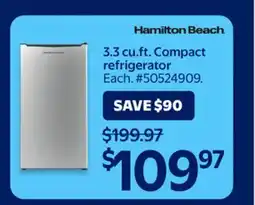 Walmart Hamilton Beach 3.3 cu.ft. Compact refrigerator offer