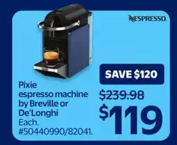 Walmart Pixie espresso machine by Breville or De'Longhi offer