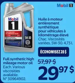 Walmart Mobil 1 Full synthetic high mileage motor oil offer