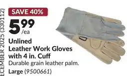 Princess Auto Unlined Leather Work Gloves with 4 in. Cu offer