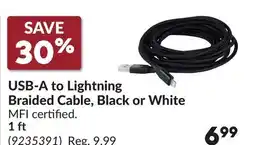 Princess Auto USB-A to Lightning Braided Cable, Black or White offer