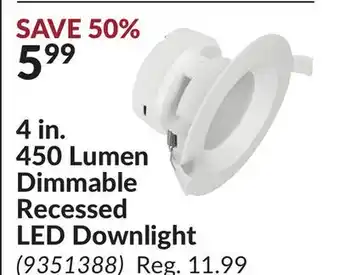 Princess Auto 4 in. 450 Lumen Dimmable Recessed LED Downlight offer